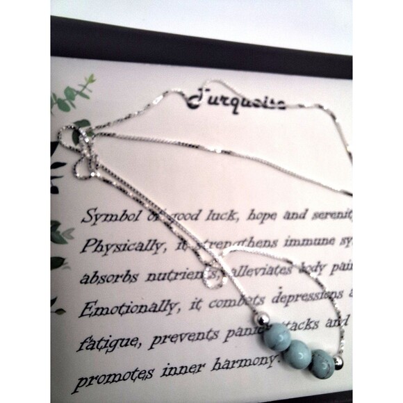 Keenove Dainty Genuine Turquoise Sterling Silver Necklace in Box - Picture 5 of 6